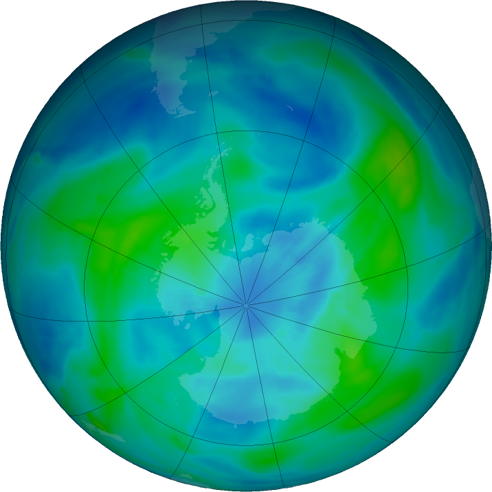 Antarctic ozone map for 24 March 2020